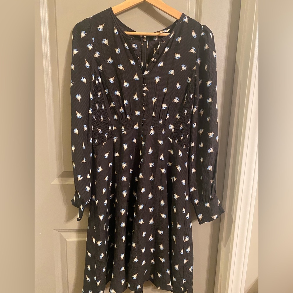 Rebecca Taylor Bridgette 100% Silk Black Floral Knee Length Dress 4